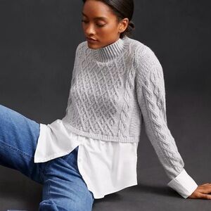 Maeve by Anthropologie Light Gray Cable Knit
Layered Sweater